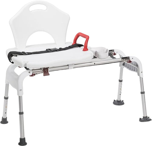 New assembled Drive Medical Folding Universal Sliding Transfer Bench, White