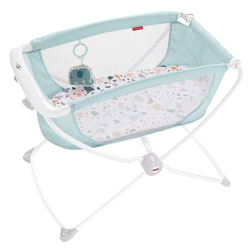 Fisher-Price Baby Crib Rock With Me Bassinet Portable Cradle With Mesh Sides And 1 Toy, Folds For Travel, Pacific Pebble