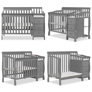 Dream On Me Jayden 4-in-1 Convertible Mini Crib and Changer, Storm Grey