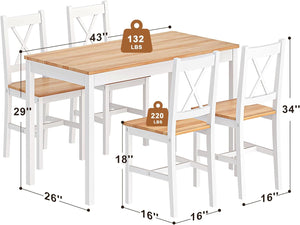 soges Pine Wood 5 Pieces Dining Set, Kitchen Table with 4 Chairs