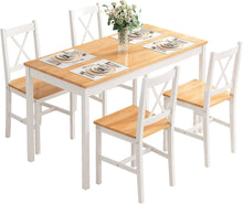 Load image into Gallery viewer, soges Pine Wood 5 Pieces Dining Set, Kitchen Table with 4 Chairs