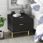 Load image into Gallery viewer, 2-Drawer Black Wooden Nightstand Bedside Table With 4 Metal Legs