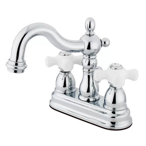 Centerset Bathroom Faucet with with Drain Assembly and Double Porcelain Cross Handles